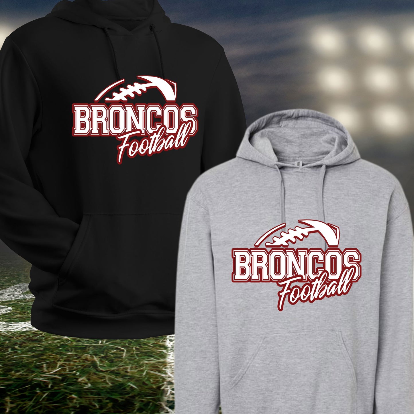 BRONCOS Football Hooded Sweatshirt (Hoodie) B1ack By Design LLC