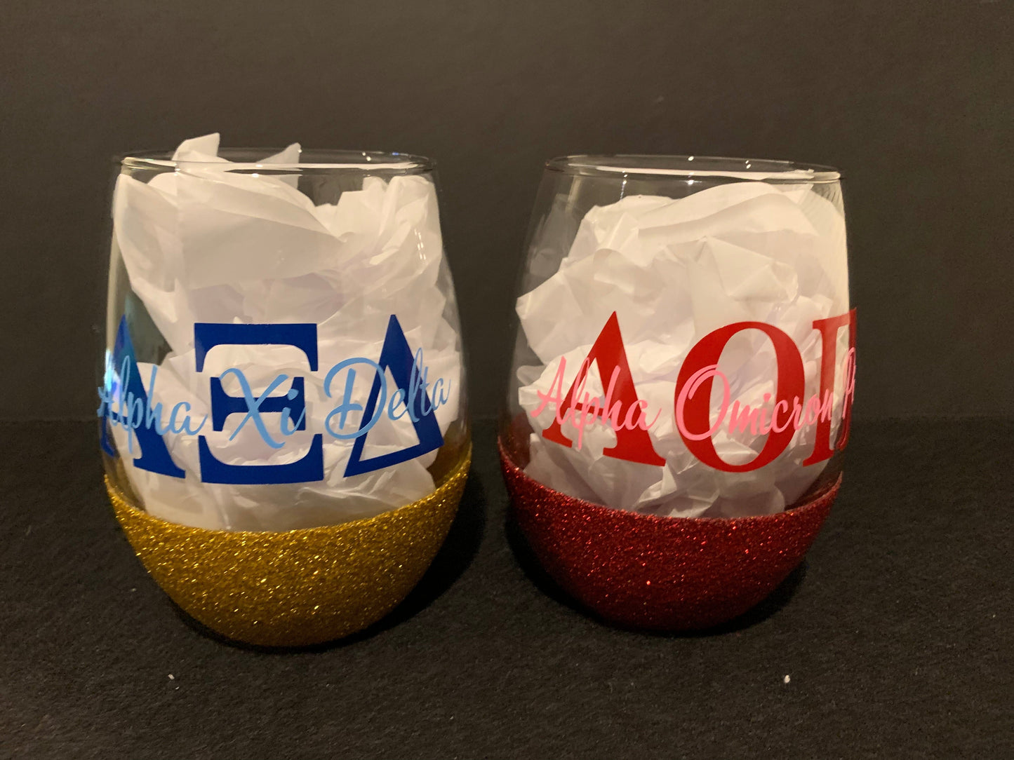 Sorority Chapter Inspired Stemless Glitter Glass Stemless Glass B1ack By Design LLC