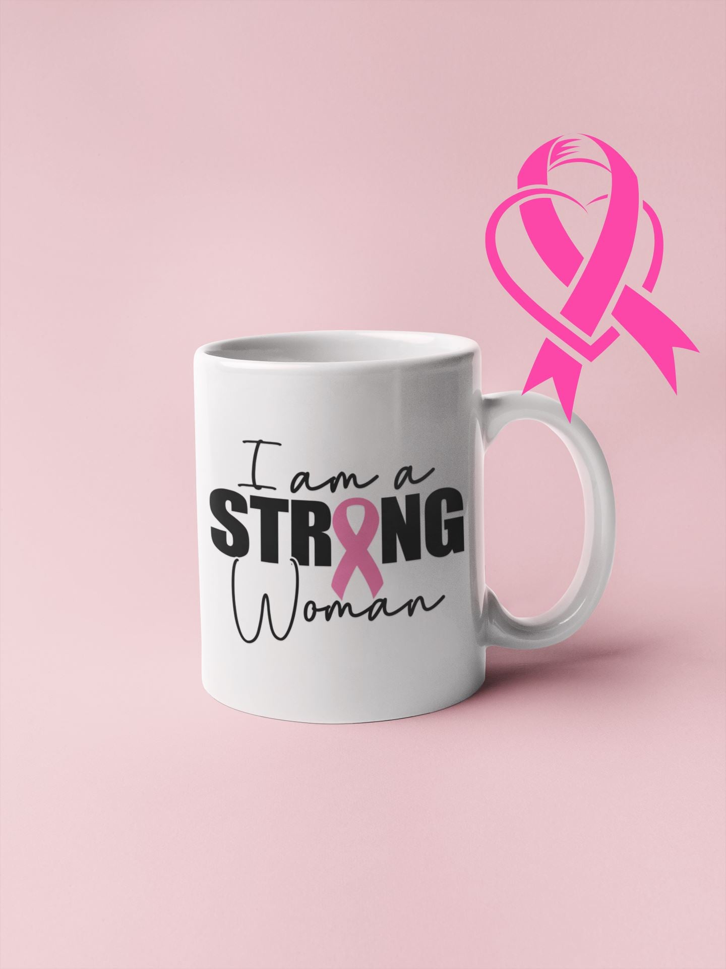 16oz Ceramic Mug Inspired by Breast Cancer Awareness and Survivors, Pink Ribbon Ceramic Mug B1ack By Design LLC