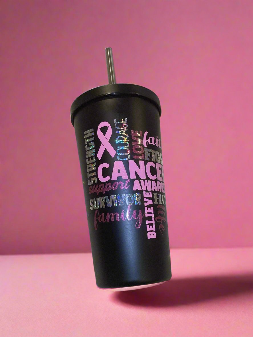 19oz. Black Stainless Steel Tumbler, Breast Cancer Awareness, Breast Cancer Survivor B1ack By Design LLC