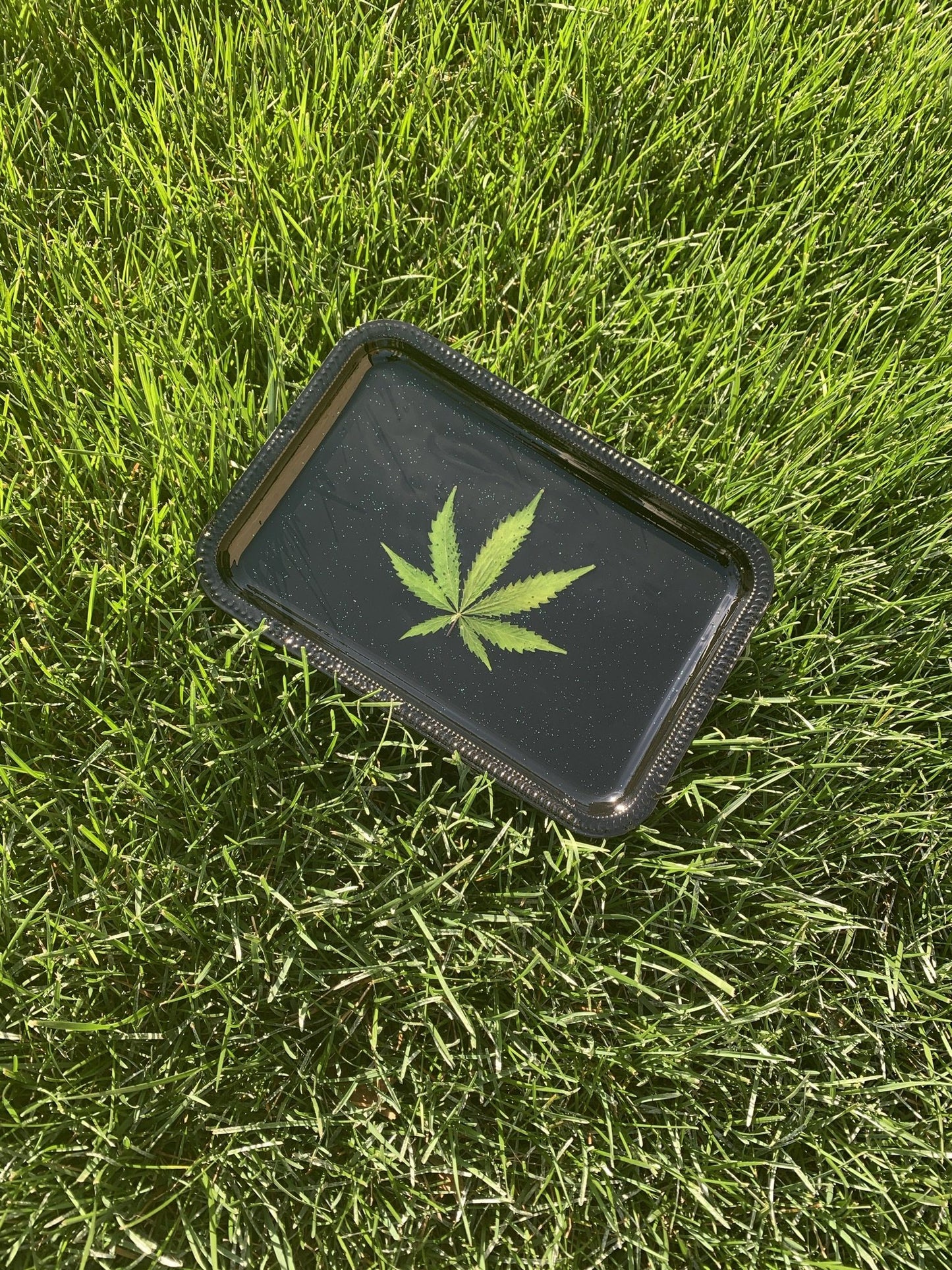 Custom Tray - Real Leaf (Pressed Palm) Tray B1ack By Design LLC