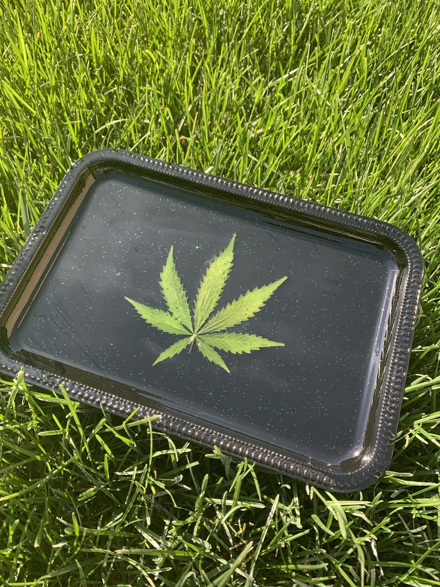 Custom Tray - Real Leaf (Pressed Palm) Tray B1ack By Design LLC
