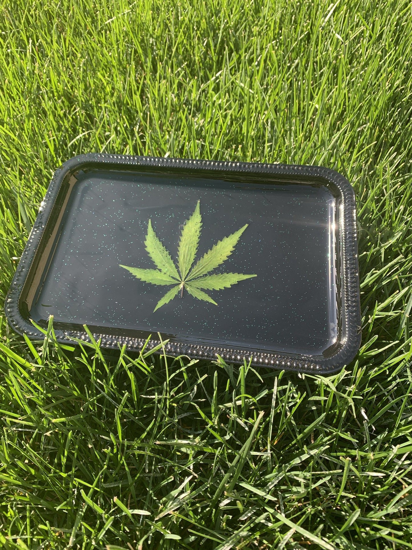 Custom Tray - Real Leaf (Pressed Palm) Tray B1ack By Design LLC