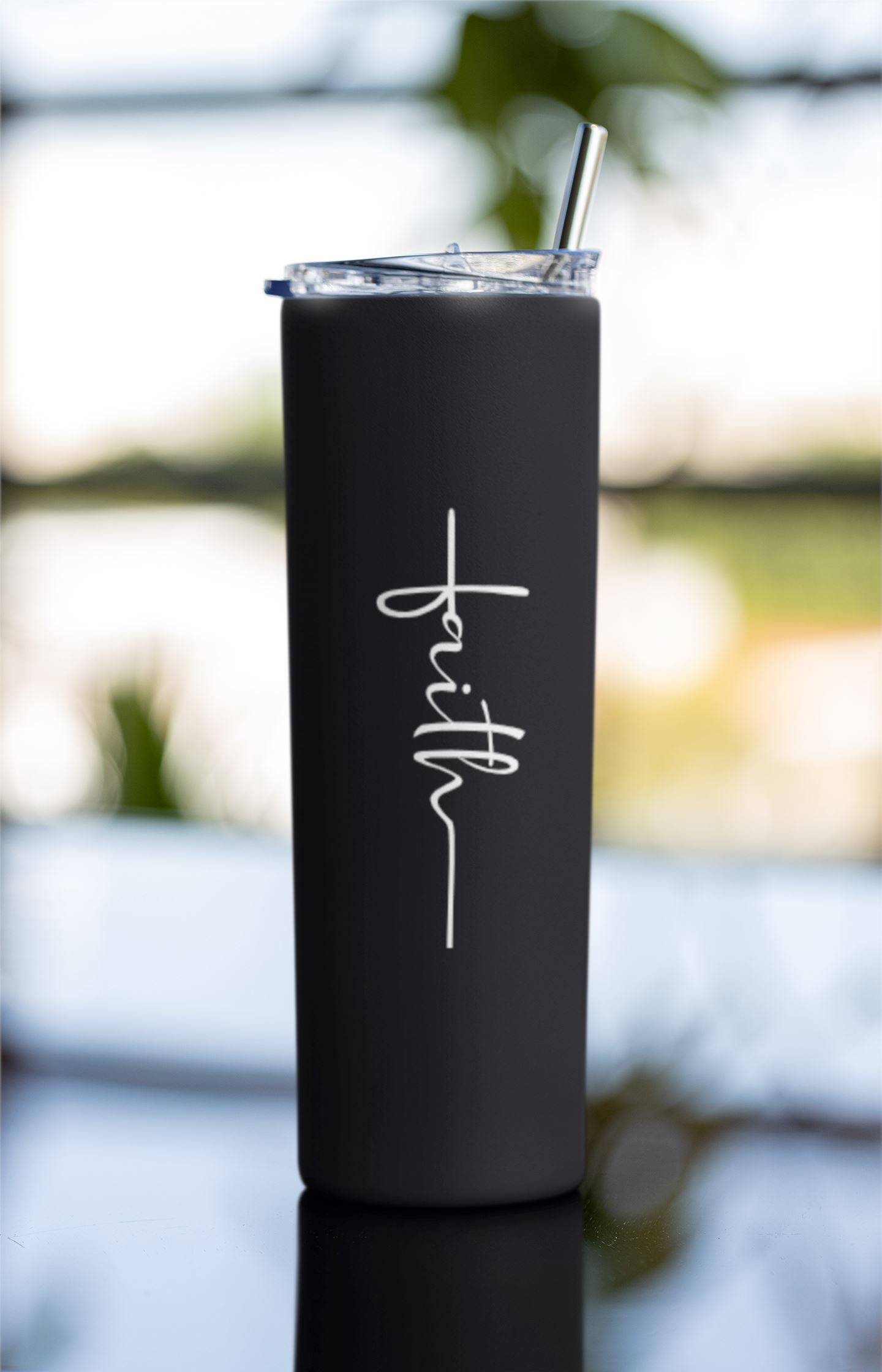Faith Tumbler with Lid & Straw (20-ounce), Black Matte Tumbler Tumbler B1ack By Design LLC