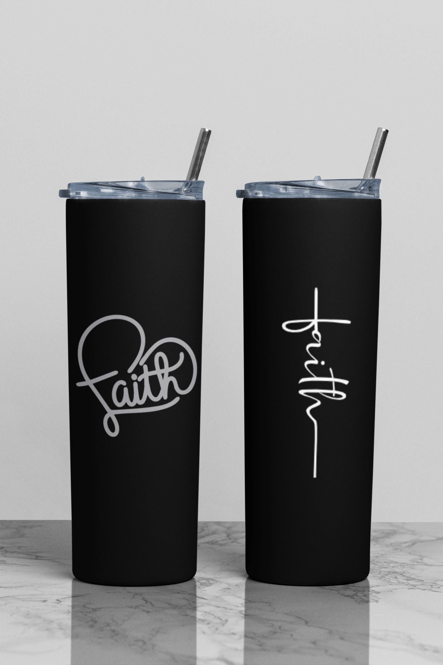 Faith Tumbler with Lid & Straw (20-ounce), Black Matte Tumbler Tumbler B1ack By Design LLC