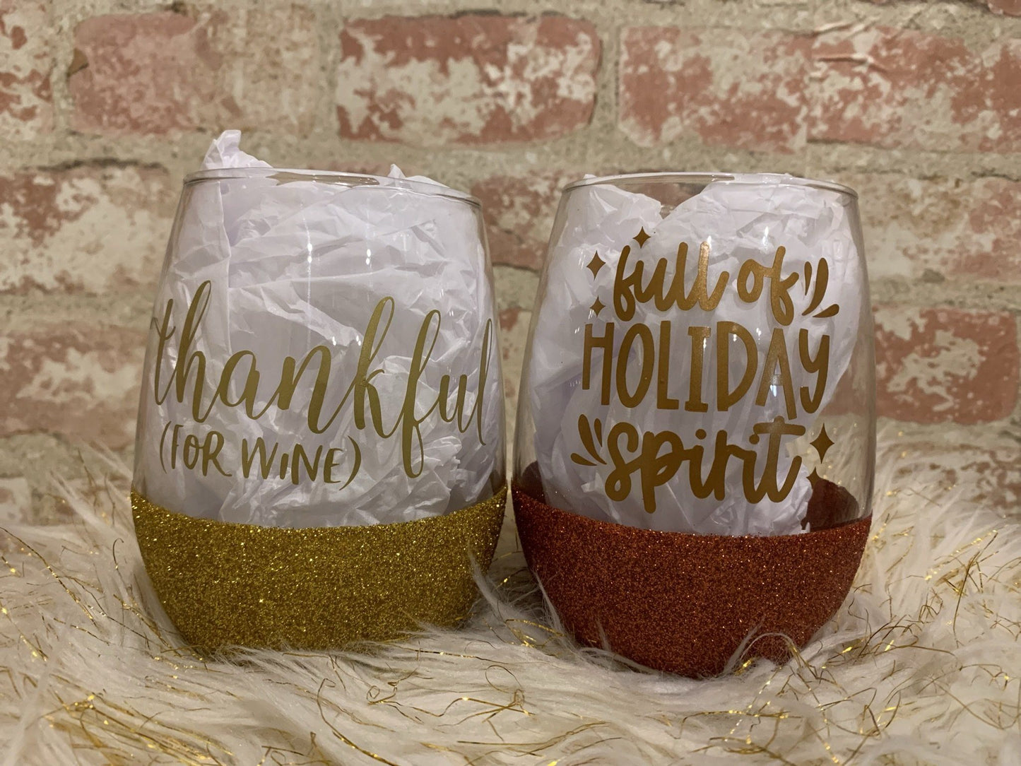 Glitter Wine Glass (Stemless) | Holiday Glitter Glass B1ack By Design LLC