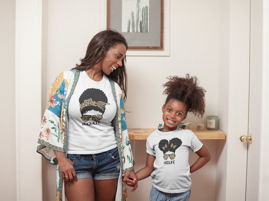 Mom Life Afro Bun Shirt, Kid Life Shirt, Messy Bun/Afro Bun Shirt, Mom/Kid Matching Shirt B1ack By Design LLC
