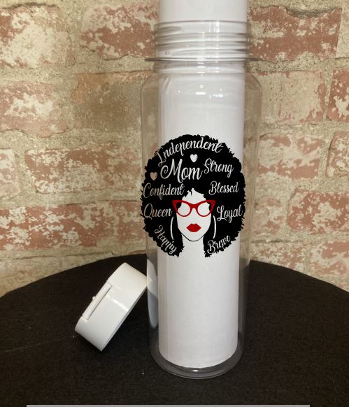 Motherhood Themed Plastic 30-oz Water Bottle Water Bottle B1ack By Design LLC White (Translucent) Afro Mom