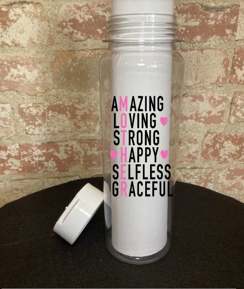 Motherhood Themed Plastic 30-oz Water Bottle Water Bottle B1ack By Design LLC White (Translucent) MOTHER
