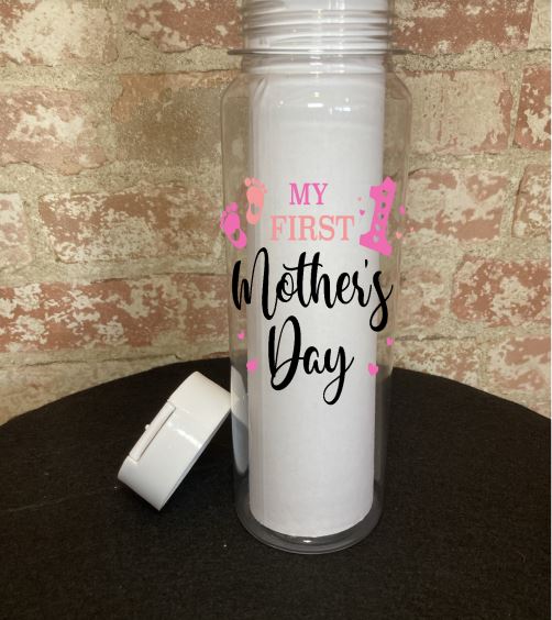Motherhood Themed Plastic 30-oz Water Bottle Water Bottle B1ack By Design LLC White (Translucent) My 1st Mother's Day