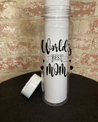 Motherhood Themed Plastic 30-oz Water Bottle Water Bottle B1ack By Design LLC White (Translucent) World's Best Mom