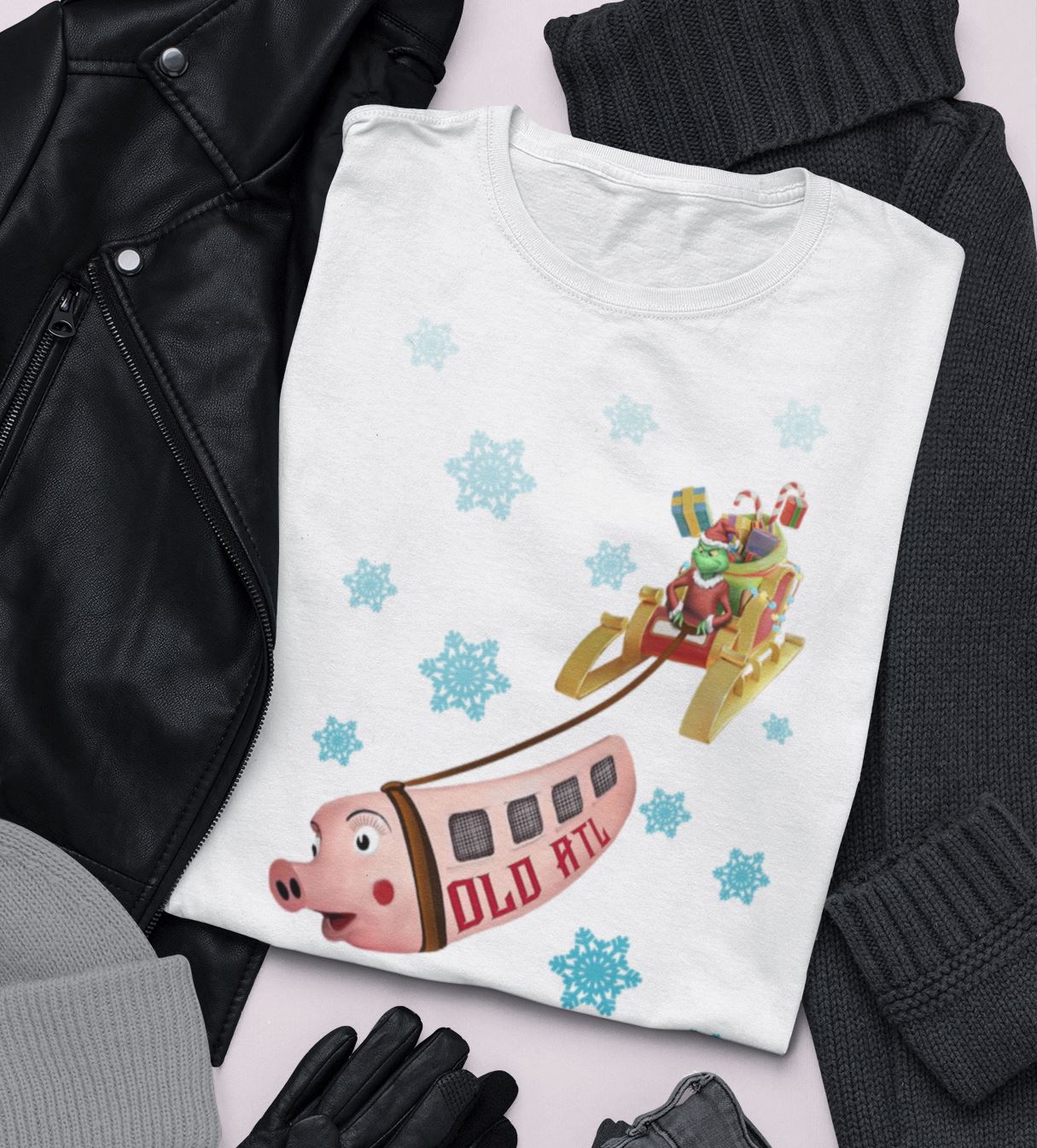 Old ATL "Pink Pig" Christmas Shirt, Atlanta Holiday Shirt T-Shirt B1ack By Design LLC