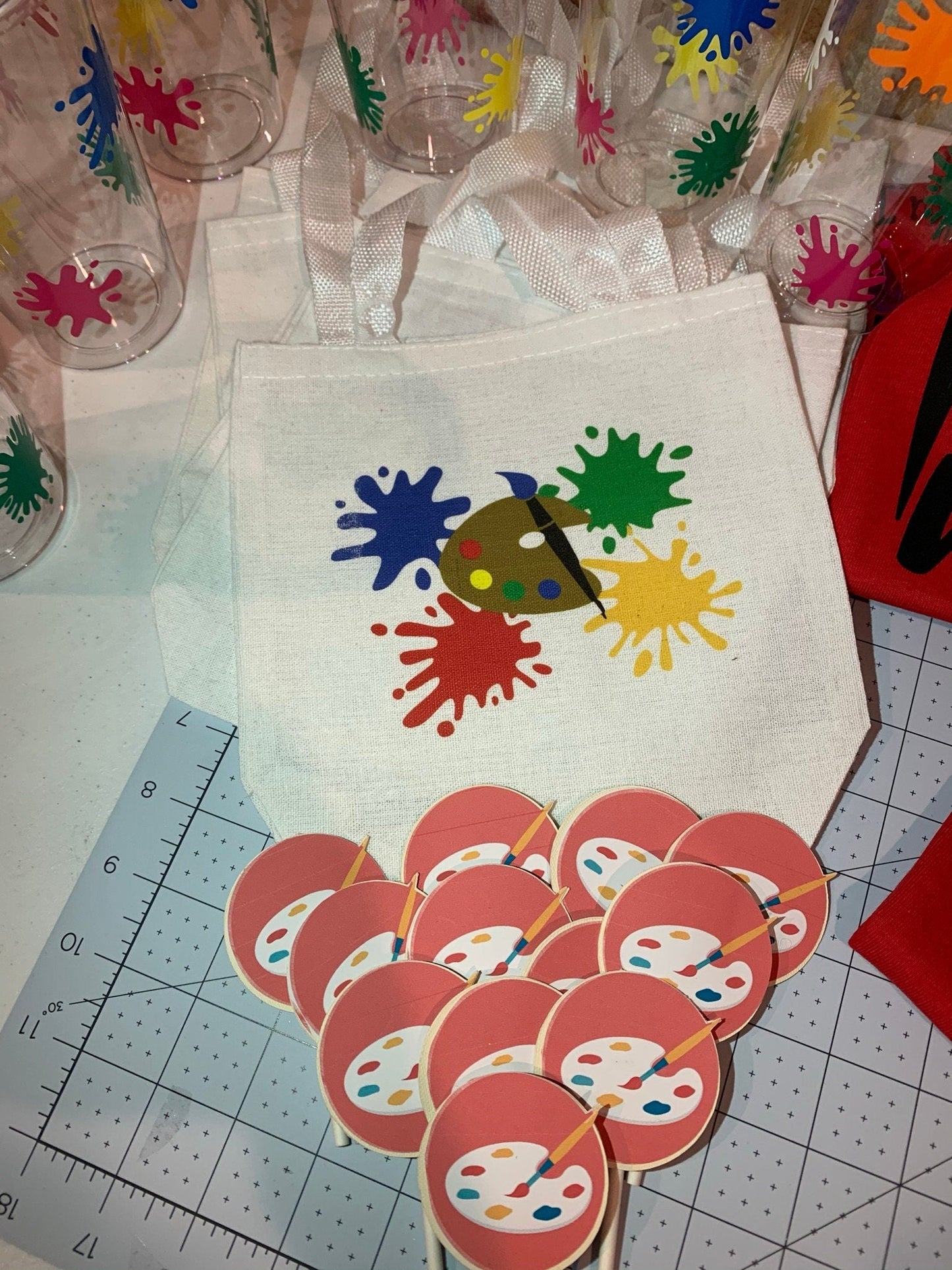 Paint Party Package, Paint Party Cup. Paint Party Tote Bags, Paint Party Cupcake Toppers, Art Party Supplies, Birthday Bundle, Birthday Fun B1ack By Design LLC