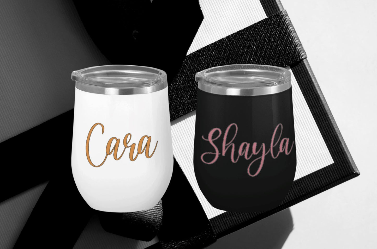 Personalized Wine Tumbler| Bridesmaid Glasses| Bridal Party Gift| Bridesmaid Proposal| Stainless Steel Stemless Glass B1ack By Design LLC