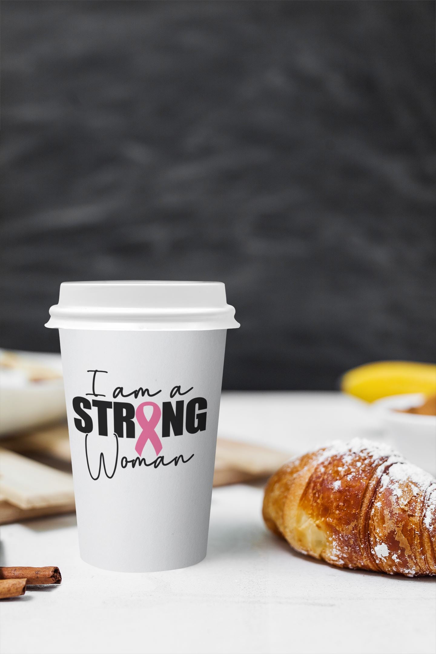 Pink Ribbon Themed Reusable Coffee Cup with Lid, Breast Cancer Awareness B1ack By Design LLC