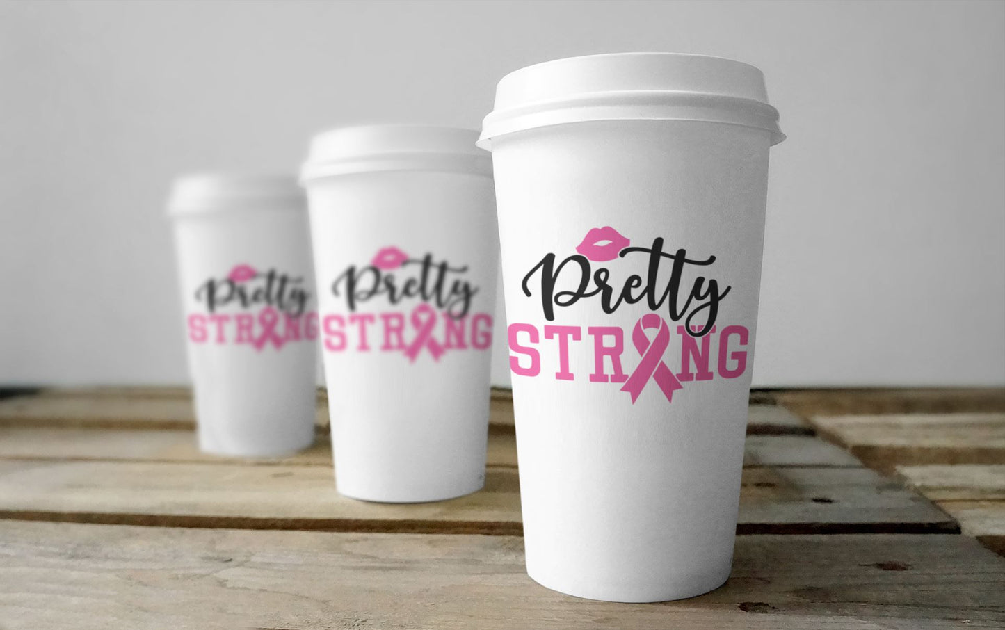 Pink Ribbon Themed Reusable Coffee Cup with Lid, Breast Cancer Awareness B1ack By Design LLC