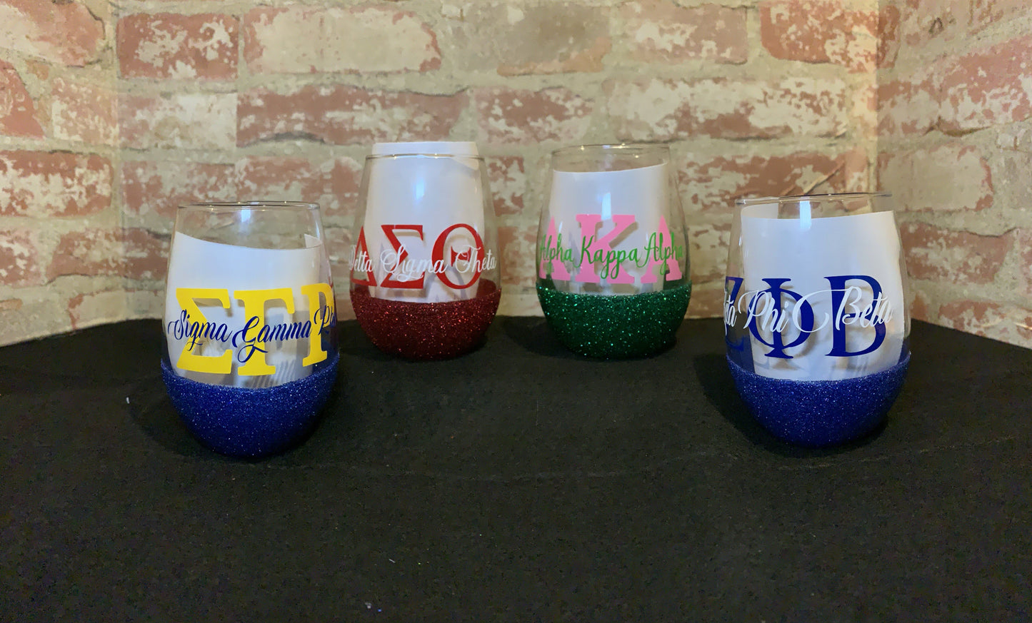 Sorority Inspired Stemless Glitter Glass Stemless Glass B1ack By Design LLC