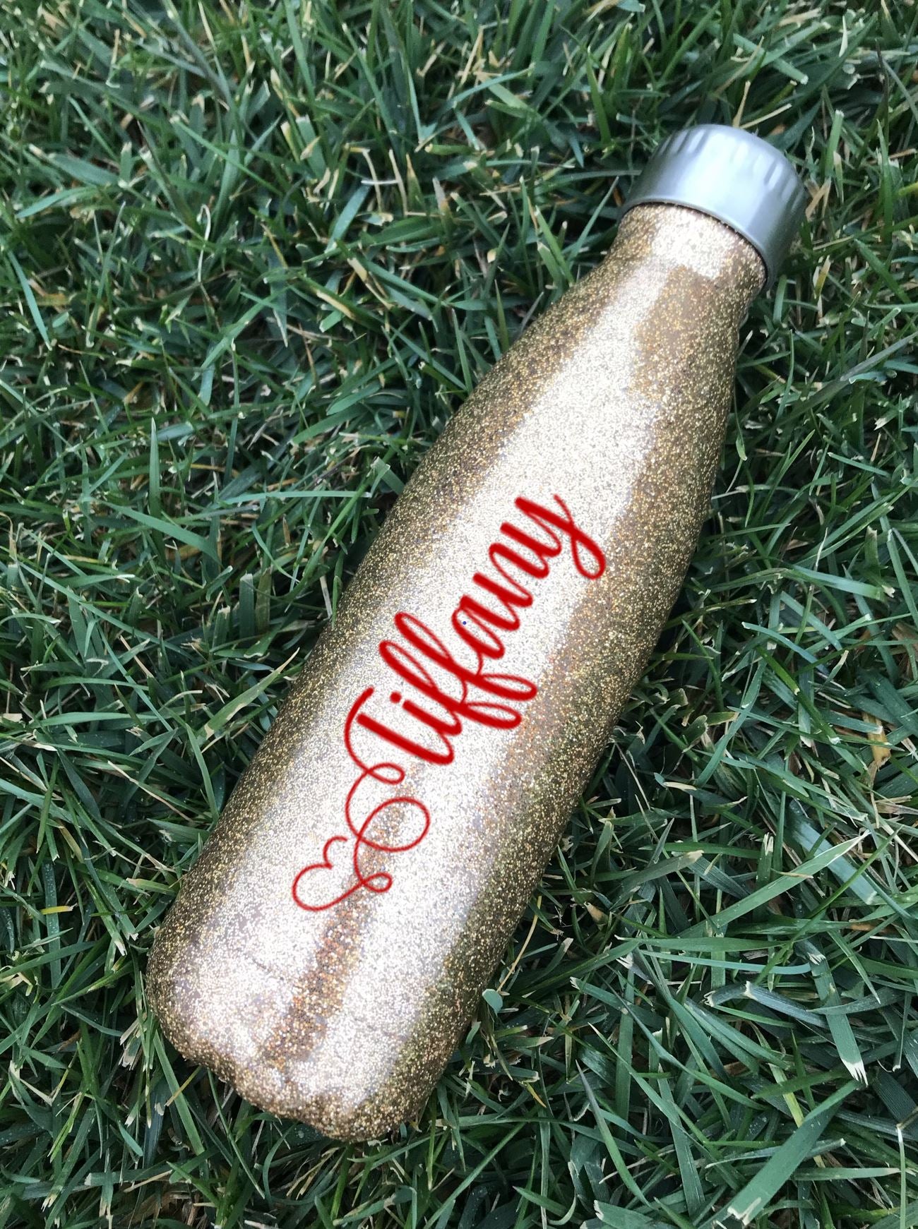 Stainless Steel Water Bottle Water Bottle B1ack By Design LLC Holographic Rose Gold Glitter Name