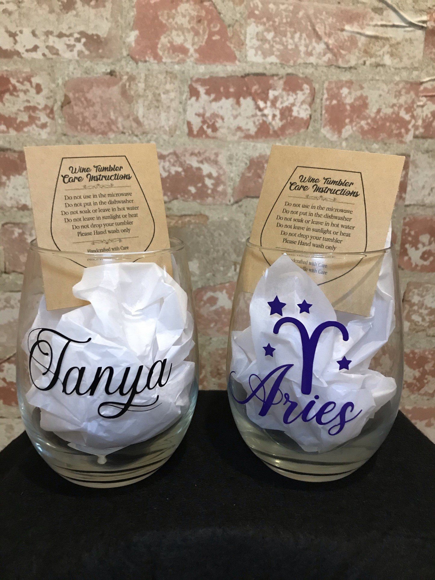 Zodiac Stemless Glass with Name Stemless Glass B1ack By Design LLC