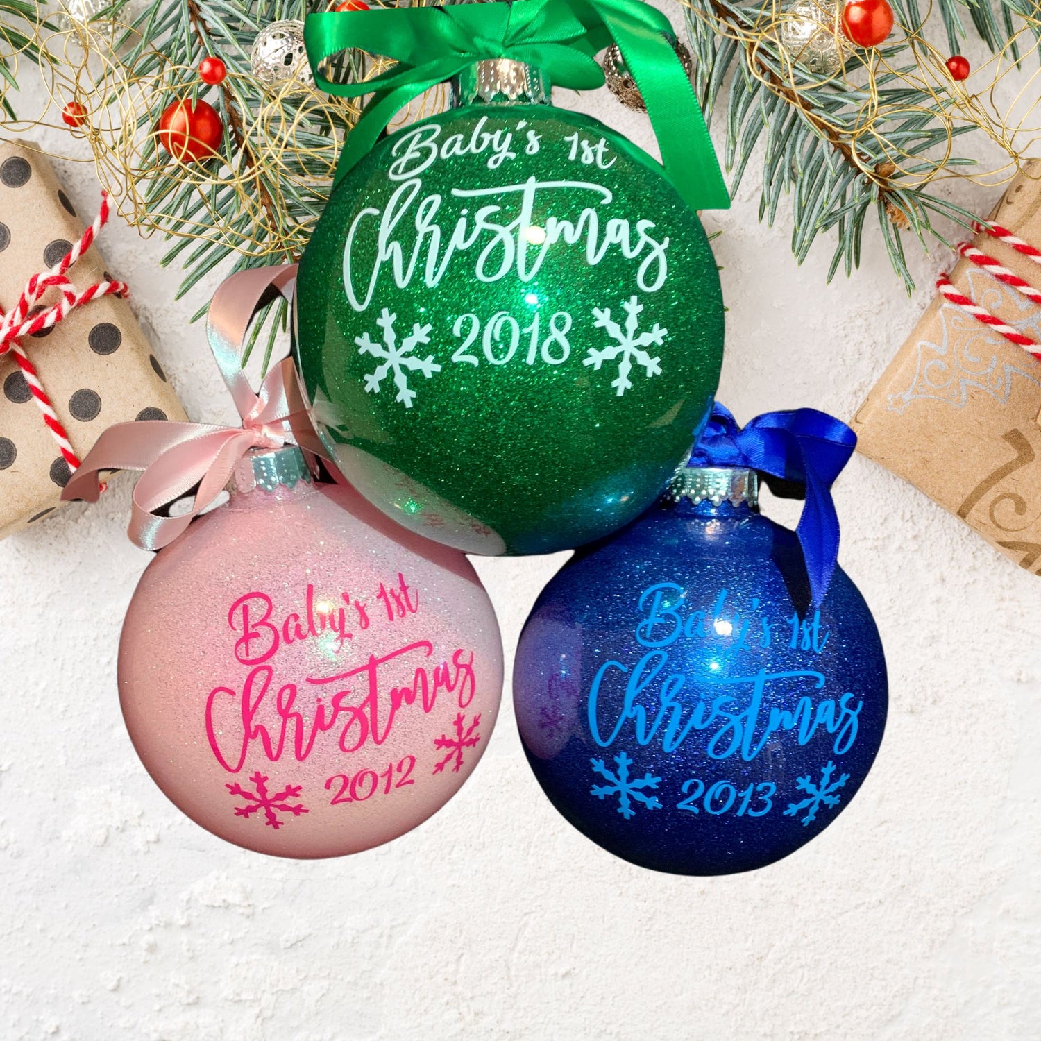 Baby’s First Christmas Ornament | Personalized Ornament | Glitter Ornament Holiday Ornaments B1ack By Design LLC 