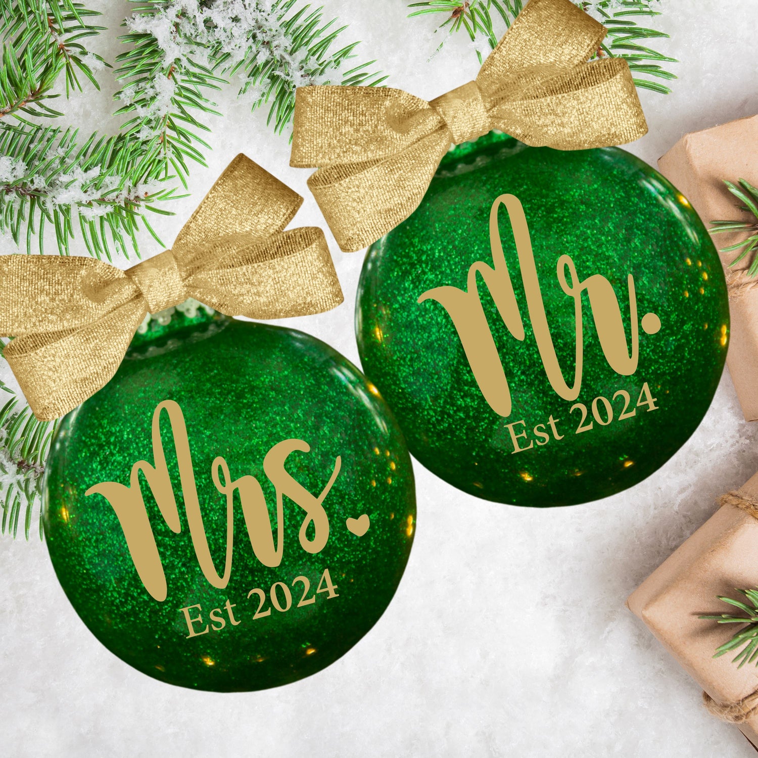 Custom Glitter Christmas Ornaments - Personalized Holiday Bulbs with Initial, Name, or Saying - Individual, Set of 2, or Set of 4 Christmas Ornament B1ack By Design LLC 