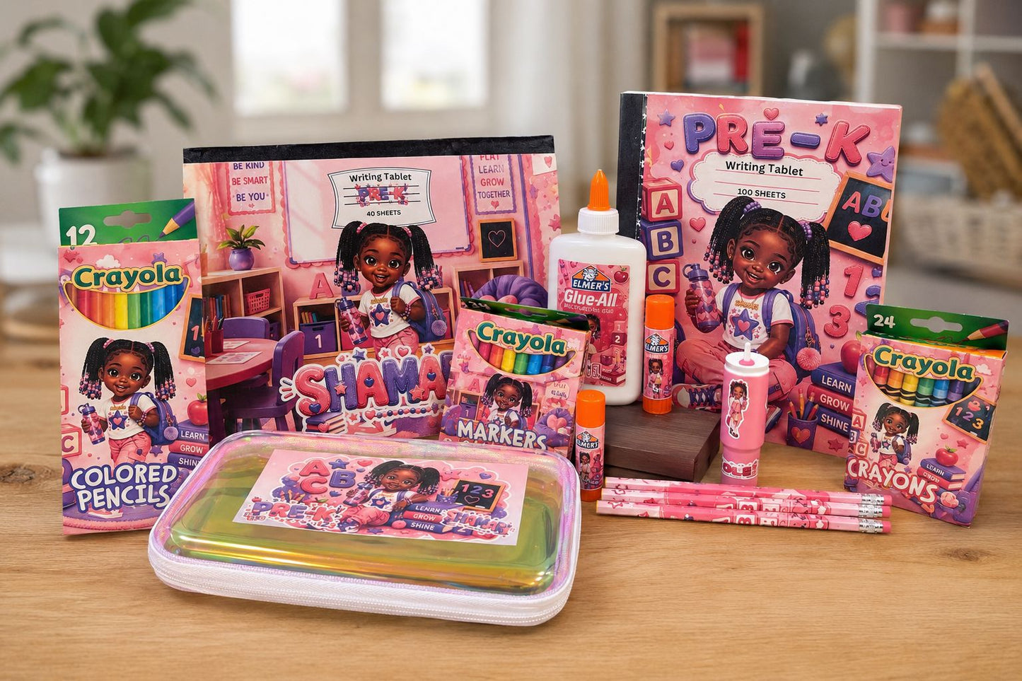 Personalized Back-to-School Supply Set | Custom School Essentials B1ack By Design LLC Deluxe - 2 Composition Notebooks or Writing Tablets | Pencil Box | Colored Pencils | Crayons | Markers | Glue Bottle | 2 Glue Sticks | 2 Pencils | Bag Charm 