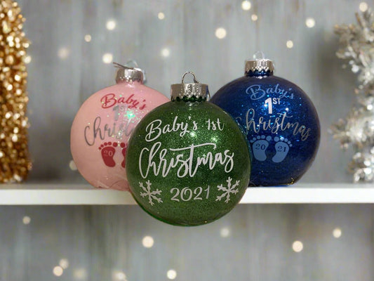 Baby’s First Christmas Ornament | Personalized Ornament | Glitter Ornament Holiday Ornaments B1ack By Design LLC 
