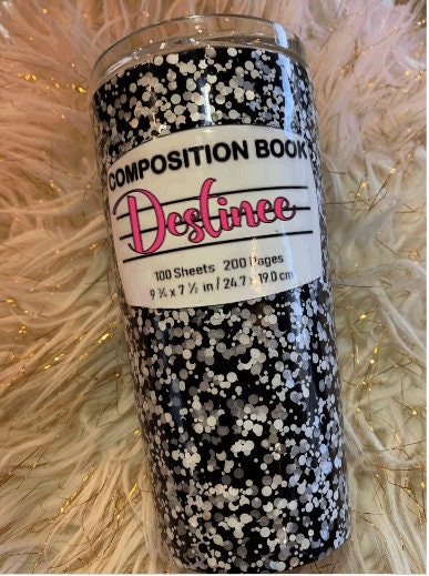 Composition Notebook Tumbler, Black and White Tumbler, School Days Tumbler B1ack By Design LLC 