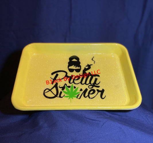 Custom Tray - Pretty Stoner/Stoned B1ack By Design LLC Medium: 6.5x9.5-in Yellow Pretty Stoner