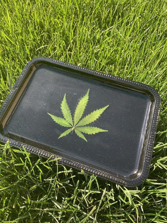 Custom Tray - Real Leaf (Pressed Palm) Tray B1ack By Design LLC 