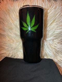 Custom Tumbler, Real Leaf (Pressed Palm), Inspired by 420 Tumbler B1ack By Design LLC 30-ounce curved Black 