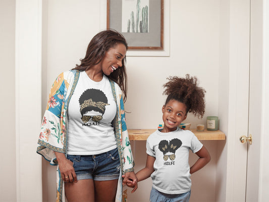 Mom Life Afro Bun Shirt, Kid Life Shirt, Messy Bun/Afro Bun Shirt, Mom/Kid Matching Shirt B1ack By Design LLC 