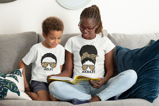Mom Life Afro Bun Shirt, Kid Life Shirt, Messy Bun/Afro Bun Shirt, Mom/Kid Matching Shirt B1ack By Design LLC 