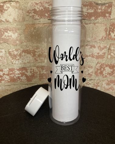 Motherhood Themed Plastic 30-oz Water Bottle Water Bottle B1ack By Design LLC White (Translucent) World's Best Mom 