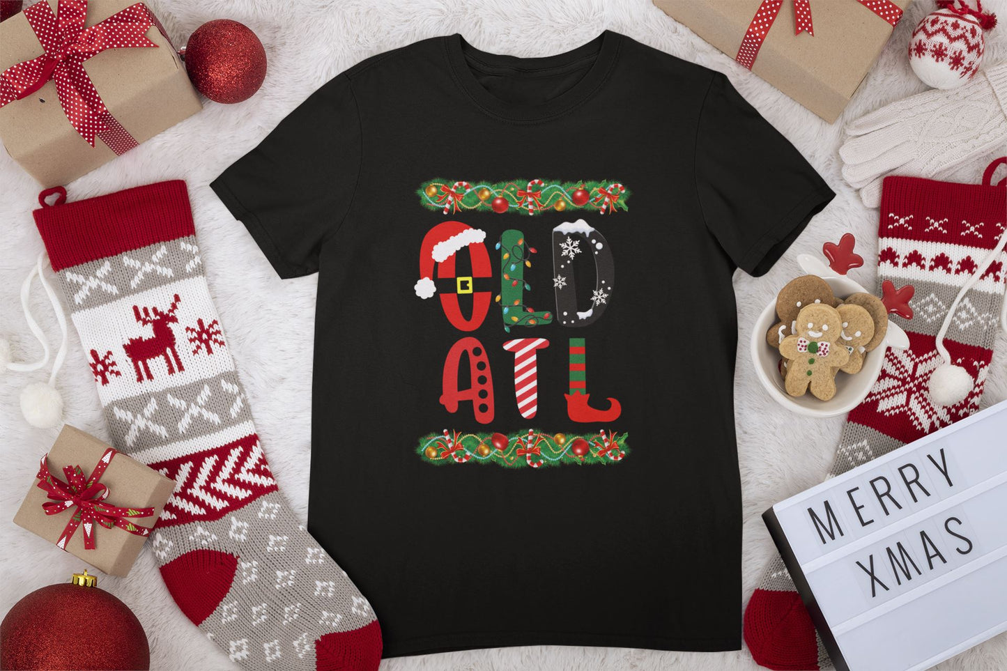 OLD ATL Holiday T-Shirt (Ugly Christmas Shirt) B1ack By Design LLC Double Garland (Top/Bottom) S 