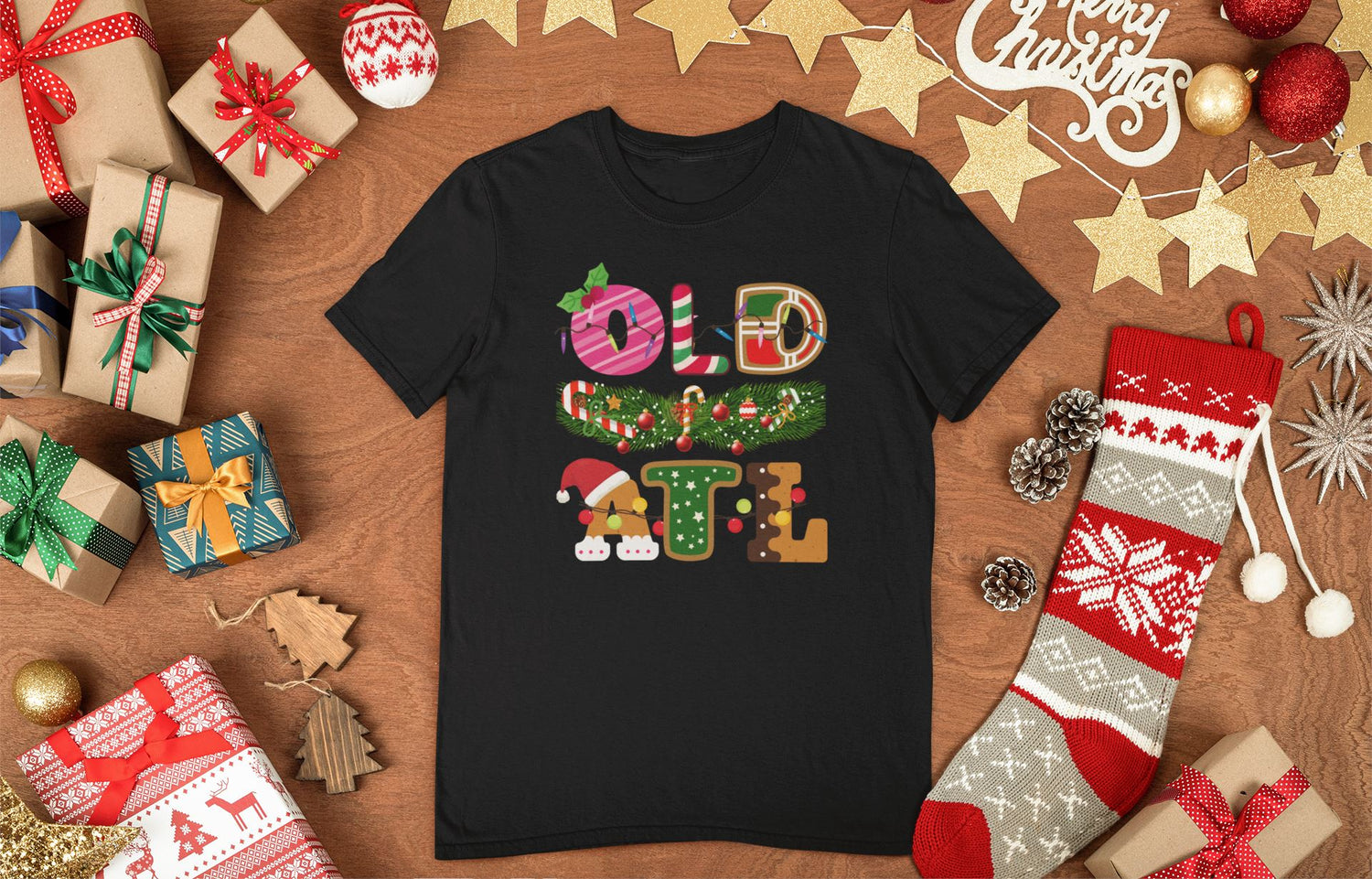 OLD ATL Holiday T-Shirt (Ugly Christmas Shirt) B1ack By Design LLC Single Garland (Middle) S 