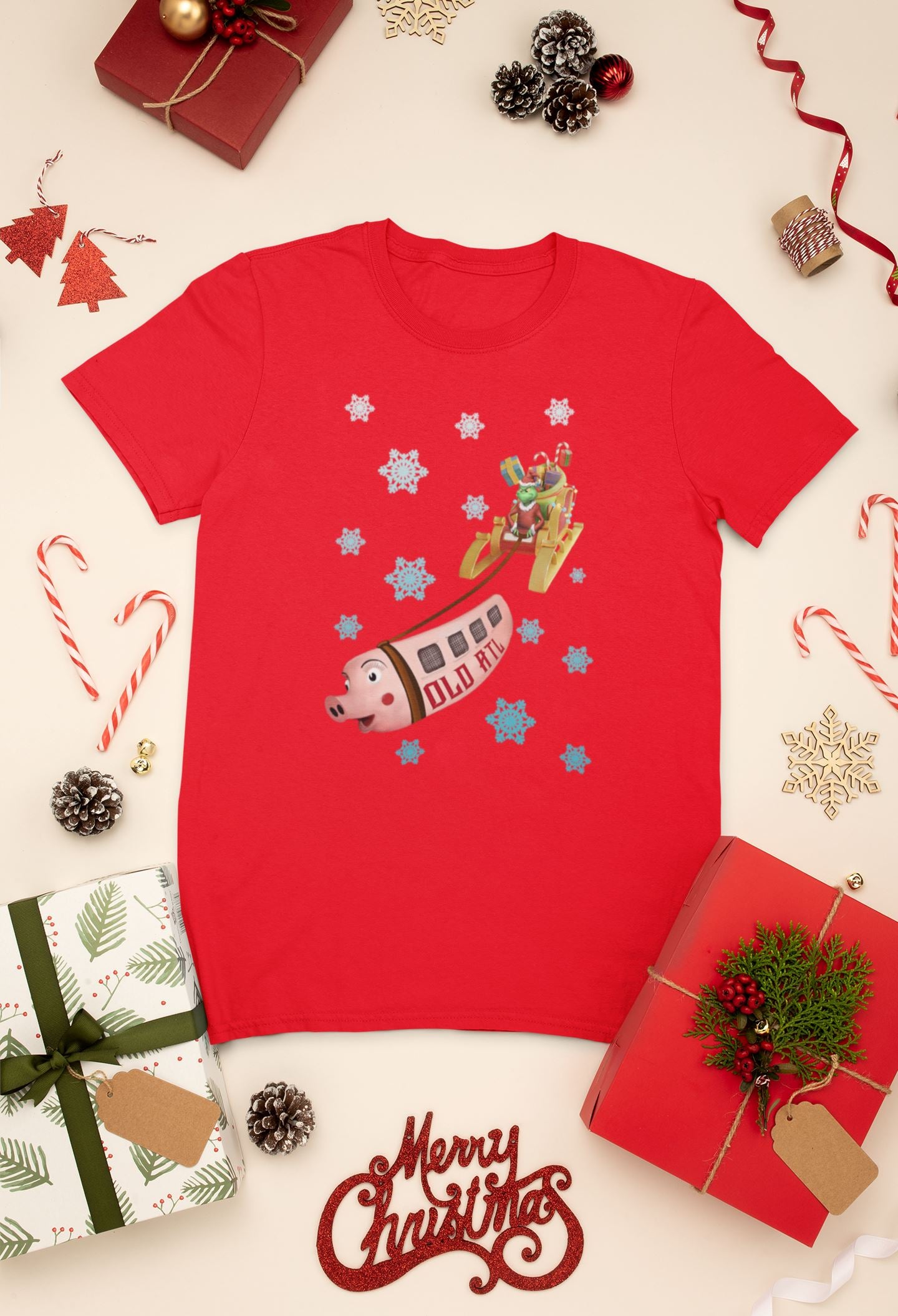 Old ATL "Pink Pig" Christmas Shirt, Atlanta Holiday Shirt T-Shirt B1ack By Design LLC 