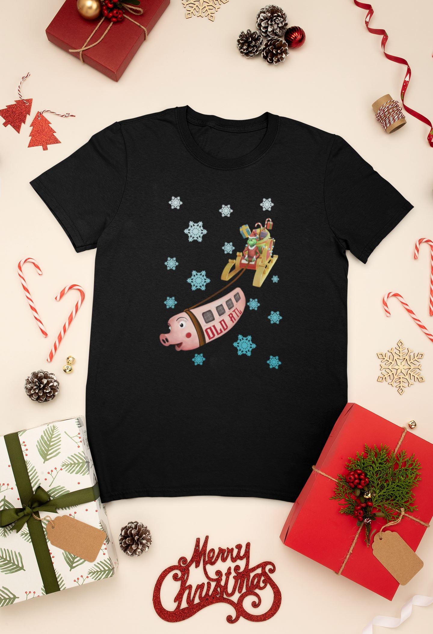 Old ATL "Pink Pig" Christmas Shirt, Atlanta Holiday Shirt T-Shirt B1ack By Design LLC 