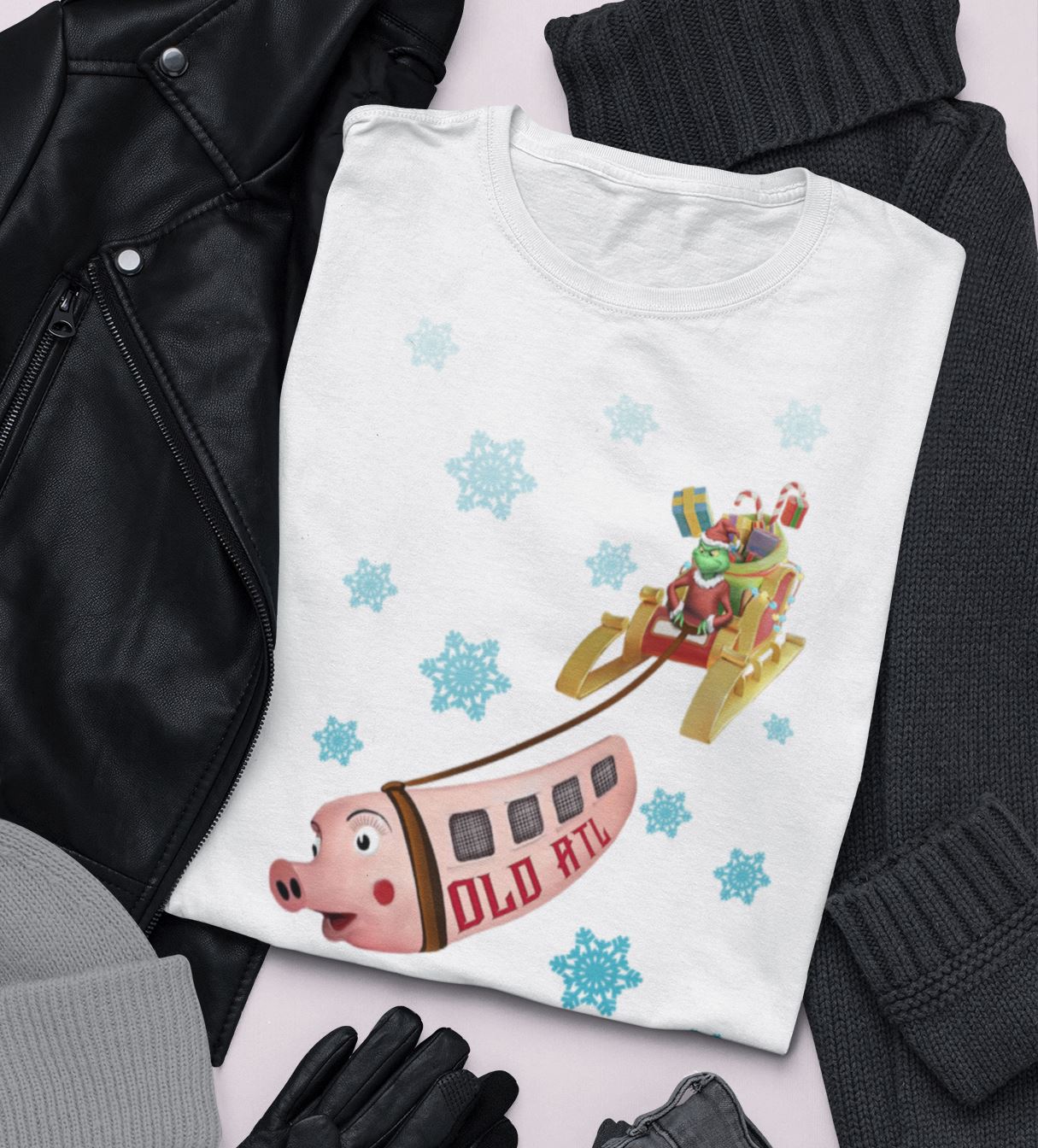 Old ATL "Pink Pig" Christmas Shirt, Atlanta Holiday Shirt T-Shirt B1ack By Design LLC 