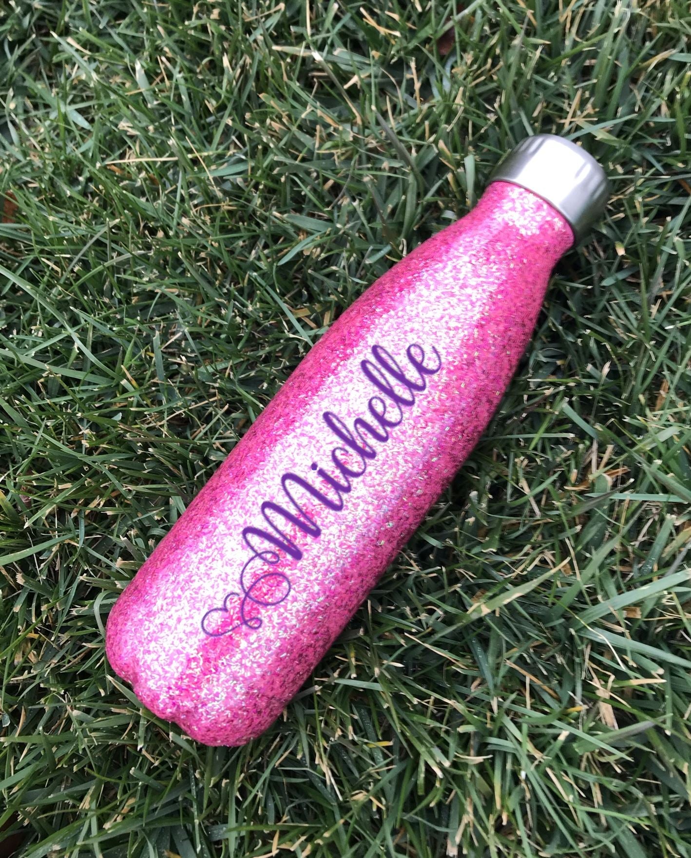 Stainless Steel Water Bottle Water Bottle B1ack By Design LLC Holographic Pink Glitter Name 