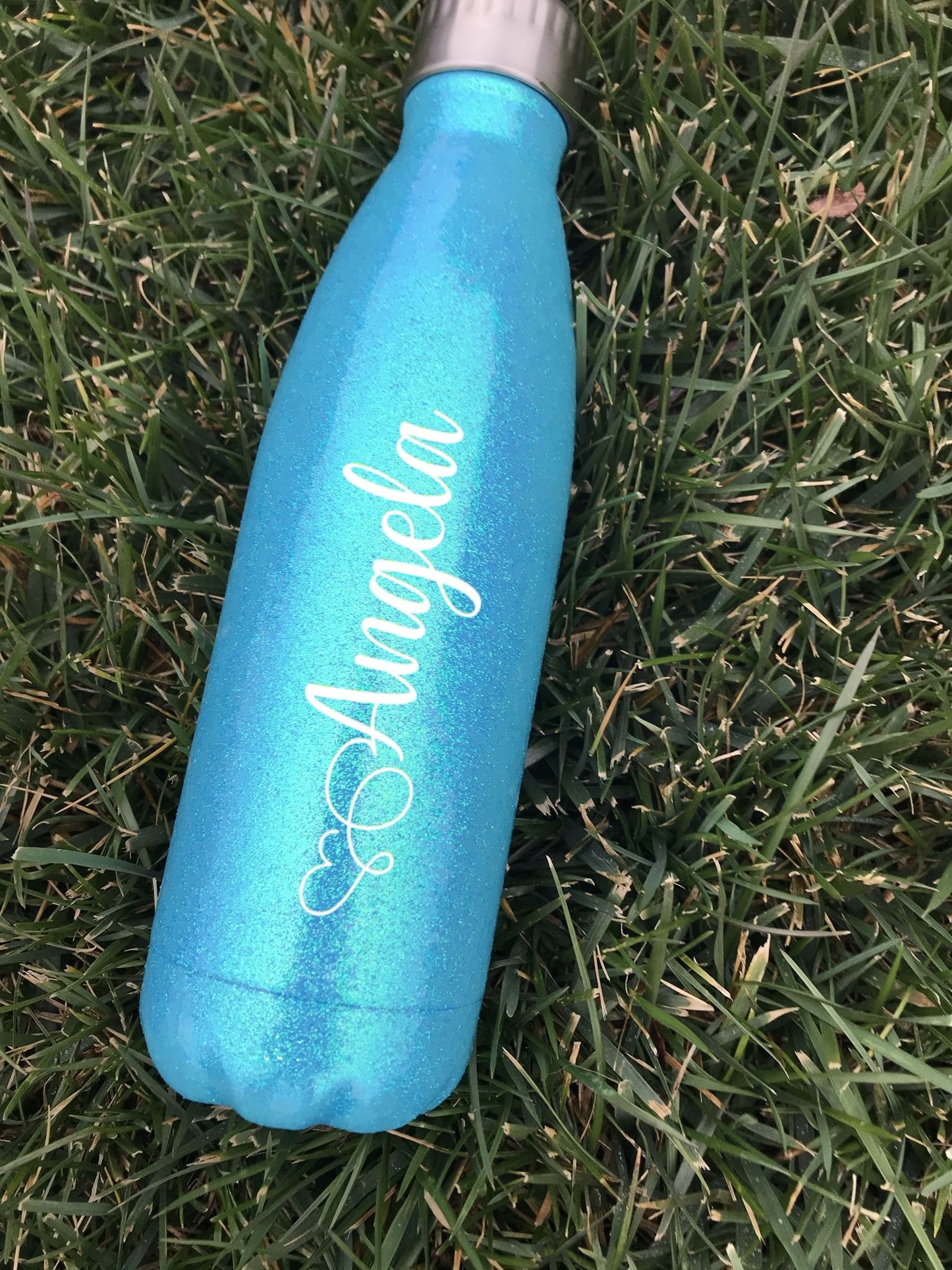 Stainless Steel Water Bottle Water Bottle B1ack By Design LLC Holographic Teal Glitter Name 