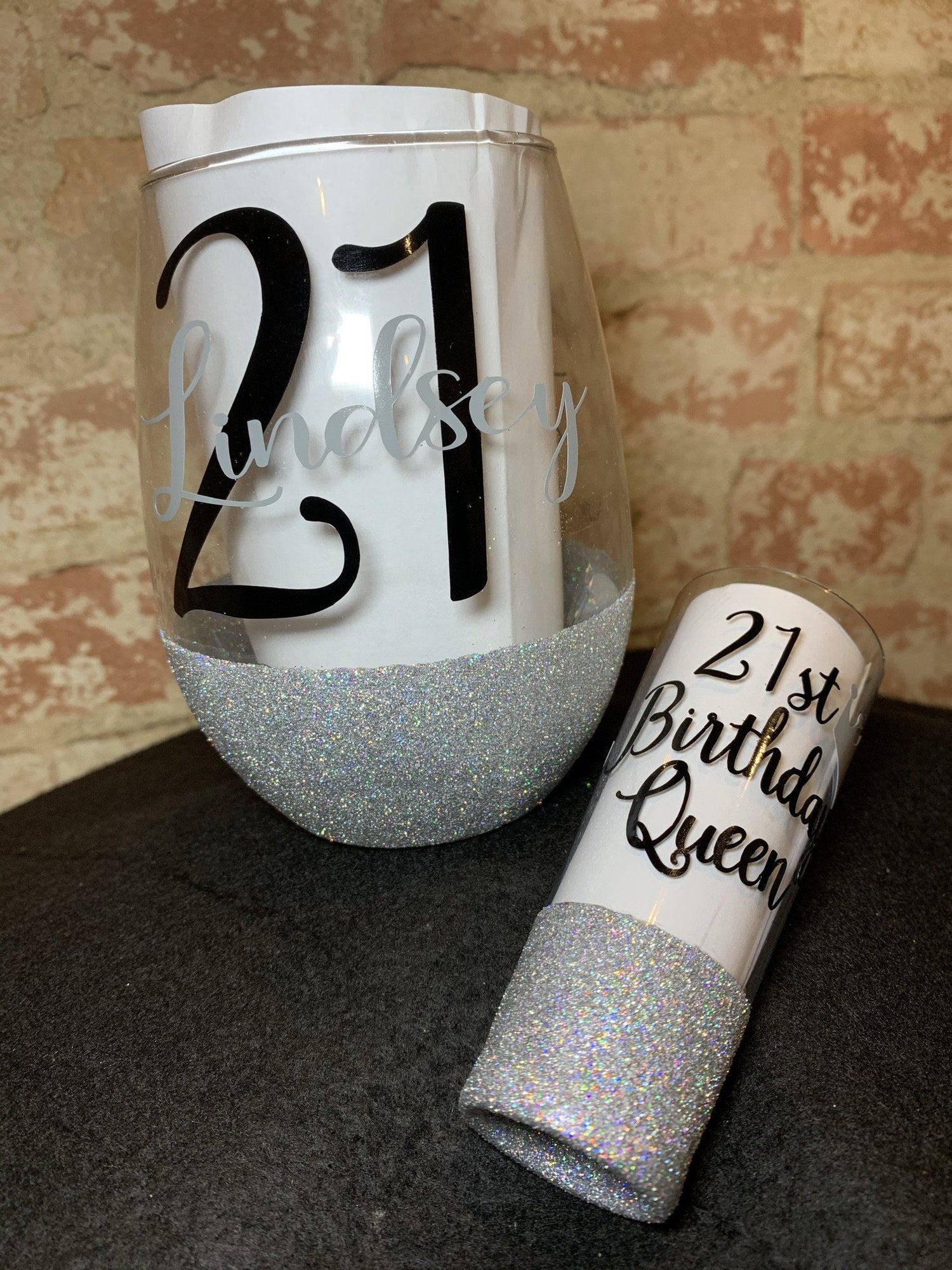 Stemless Glitter Glass (Birthday Edition) Stemless Glass B1ack By Design LLC 