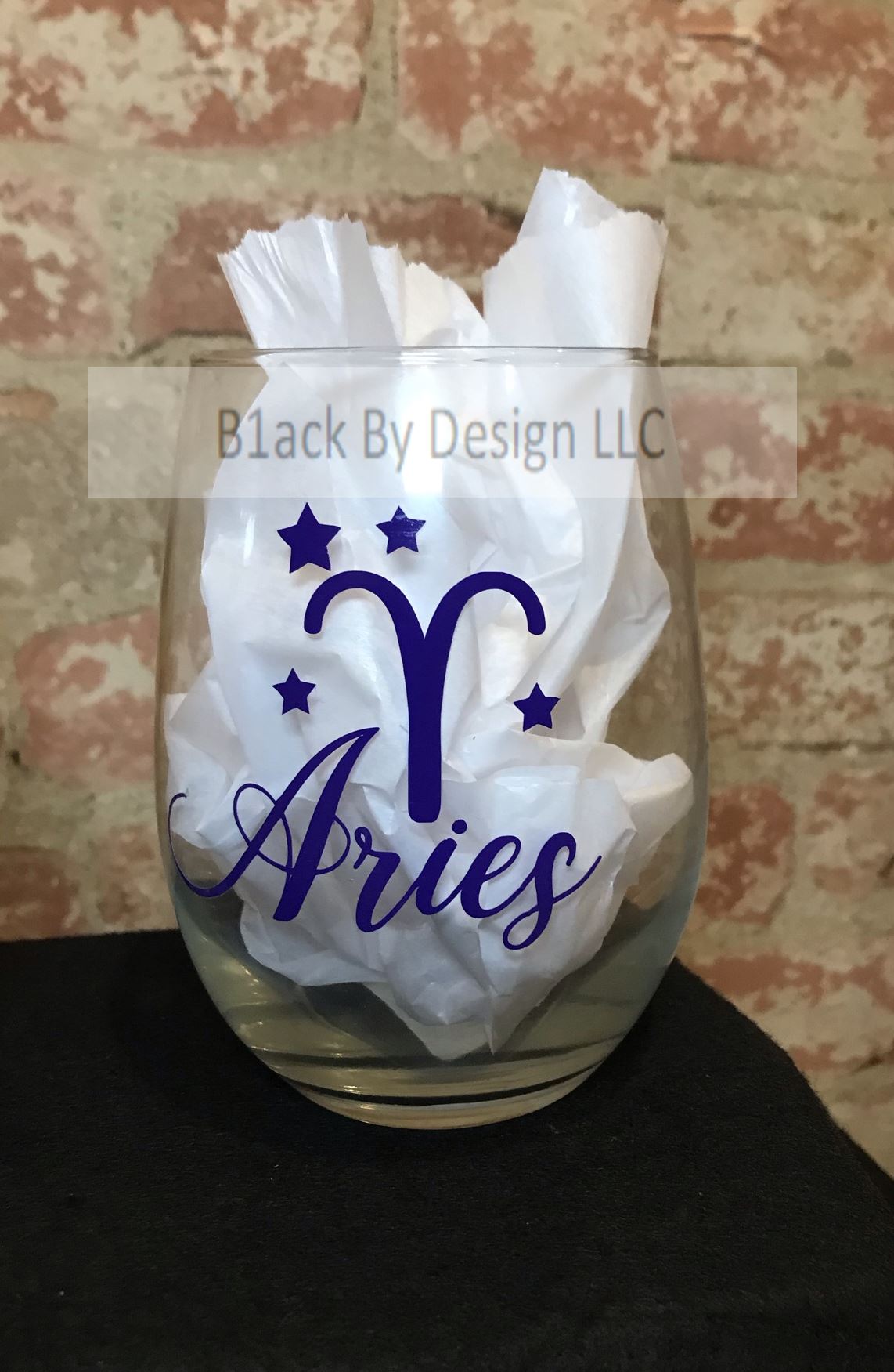 Zodiac Stemless Glass with Name Stemless Glass B1ack By Design LLC 